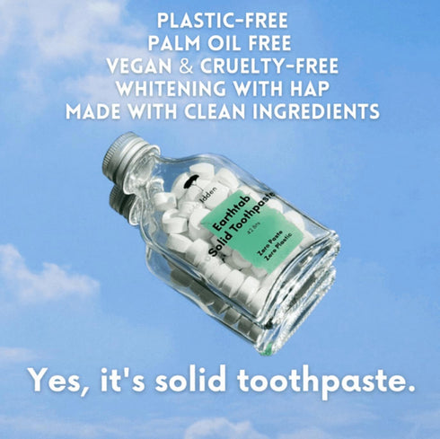Earthtab Solid Toothpaste Tablets - Eco and Travel-Friendly Zero Waste Packaging Chewable Mouthwash Whitening Toothpaste Tablets (Greentea Mint) 9...