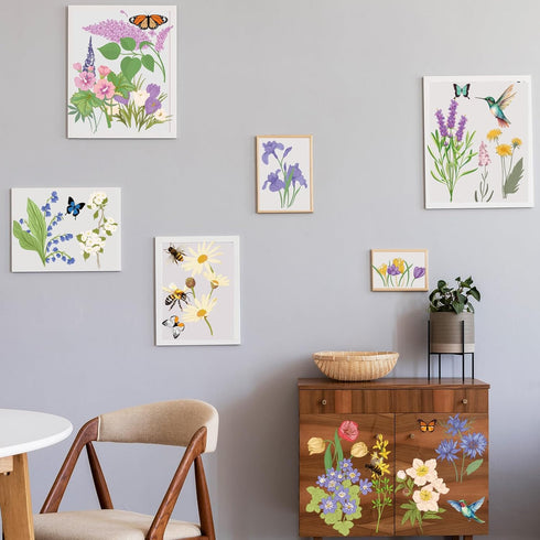 Satinior 16 Sheets Summer Wildflower Rub on Transfers for Crafts Butterfly Bee Bird Flower Spring Stickers Rub on Decals for DIY Furniture Scrapbo...