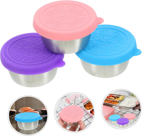 3pcs Stainless Steel Sauce Cup Sushi Dipping Bowl Stainless Steel Ramekin Saucers Bowl Metal Container with Lid Salad Dressing Containers Snack Tr...