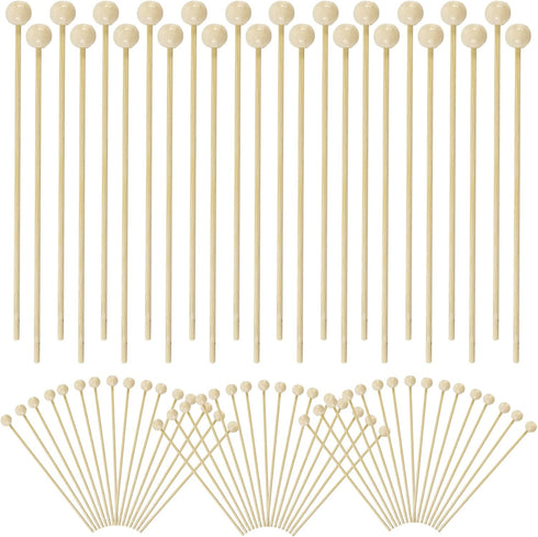 100PCS 6inch Rock Candy Sticks with Ball Wood Swizzle Sticks Wood Cake Sticks Drink Stirrer Sticks for Hard Rock Candy...