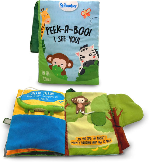 Skillmatics Peek-A-Boo Jungle Book - Soft Cloth Book for Baby, Infant & Toddler Toys, Crinkle Pages for Sensory Play, Gifts for Ages 6 Months and ...
