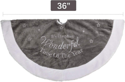 yuboo Gray Christmas Tree Skirt, 36" Faux Fur Pencil Tree Skirt Rug with White Embroidered Snowflakes for 5-6 ft Christmas Tree for Grey Christmas...