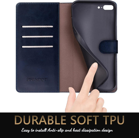 SUANPOT for iPhone 7 Plus/8 Plus 5.5"(Non iPhone 7/8 4.7") with RFID Blocking Leather Wallet case Credit Card Holder,Flip Book Phone case Shockpro...