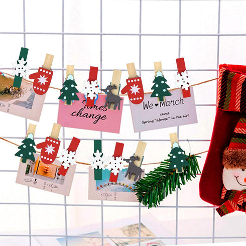 100pcs Christmas Wood Clips Xmas Tree Snowflake Elk Gloves Clothespins DIY Photo Pegs Hanging Clips for Party Favors Home School Art Craft Decor...