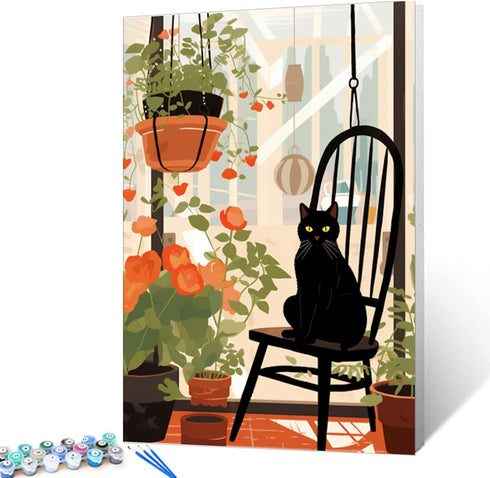 Tucocoo Cute Black Cat Paint by Bumbers for Adults Swing Chair Plants Lamp DIY Paint by Numbers Acrylic Paint Canvas Abstract Graffiti Nature-Insp...