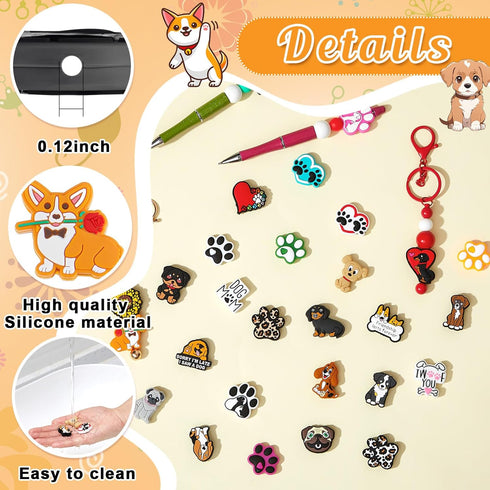 Realspring 40 Pcs Dog Silicone Focal Beads, Colorful Silicone Beads Loose Beads for Pen Keychain Making DIY Gift Necklace Bracelet Jewelry...