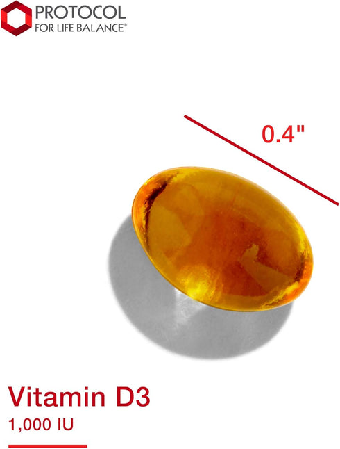 Protocol Vitamin D3 1,000 IU - Bone & Teeth Support* - Dietary Supplement for Immunity & Bone Mineralization* - Non-GMO, Halal, Keto-Friendly - 12...