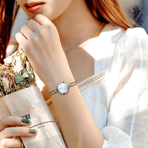 JewelryWe Women's Wristwatch Elegant Gold/Silver Bracelet Watch Round Analog Quartz Dress Watch, for Xmas...