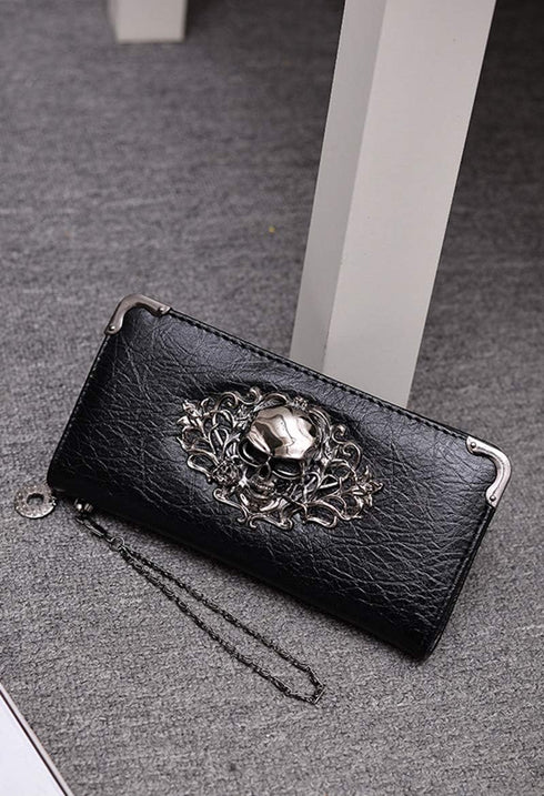 HOYOFO Skull Wallets for Women Zip Around Clutch with Credit Card Holder Phone Case Leather Long Goth Wallet Purse with Wristlet, Black...