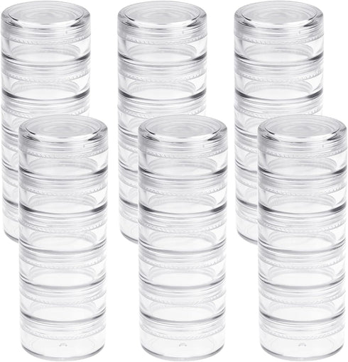 Fengek 6 Sets 6 Layer Stackable Plastic Containers, 10G/10ML Clear Cosmetic Storage Box Round Organizer Jars for Beads, Buttons, Small Jewelry Fin...