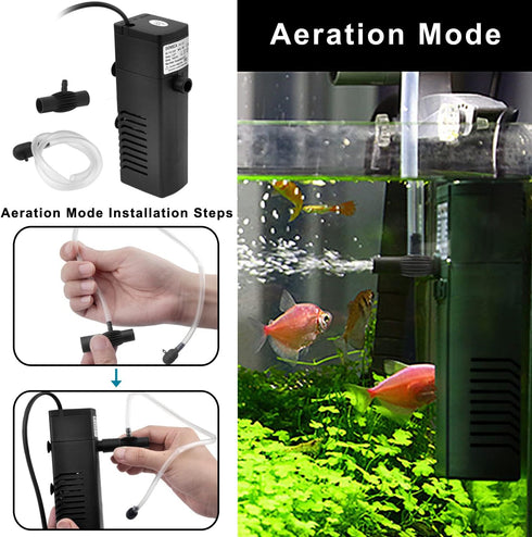 Internal Aquarium Filter with Aeration System 100GPH 5W Power Filter for 5 to 15 Gallons Fish Tank, Submersible Fish Tank Filter...