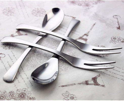 VANRA 5in 4-Piece Flatware Set - Silver Stainless Steel - 2 Forks and 2 Spoons - Salad, Teaspoon, Cocktail, Coffee, Serving, Appetizer...