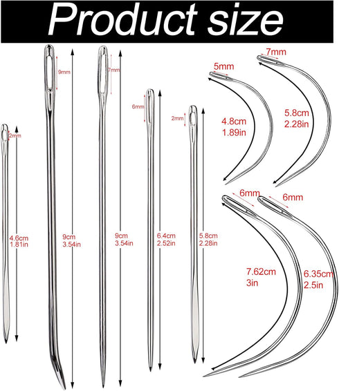 9 Pcs Heavy Duty Hand Sewing Needles Kit,Leather Sewing Needles with 5 Leather Hand Sewing Needle and 4 Curved Needle for Home Upholstery,Leather ...