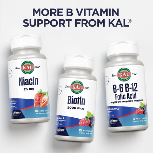 KAL Vitamin B12 Methylcobalamin and Adenosylcobalamin 2000 mcg ActivMelt, B12 Energy Supplements, Metabolism, Nerve, Red Blood Cell Support, High ...