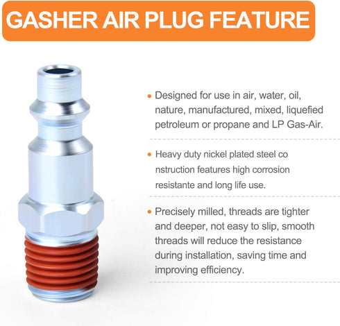 GASHER 1/4-Inch NPT Male Industrial Air Plug, Pneumatic Plugs 300PSI (10-Pack)...