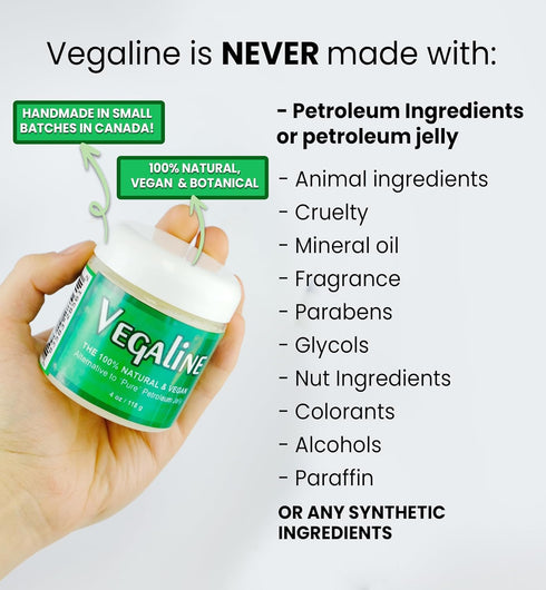 Vegaline - 100% Natural, Vegan & Hypoallergenic Alternative to Petroleum Jelly - Lips, Hands, Baby, Makeup Remover and More (4 oz)...