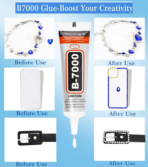 B-7000 Glue Clear for Rhinestone Crafts, Jewelry and Bead Adhesive B7000 Semi Fluid High Viscosity Super Glues Rhinestones Glues for Fabric Cell P...