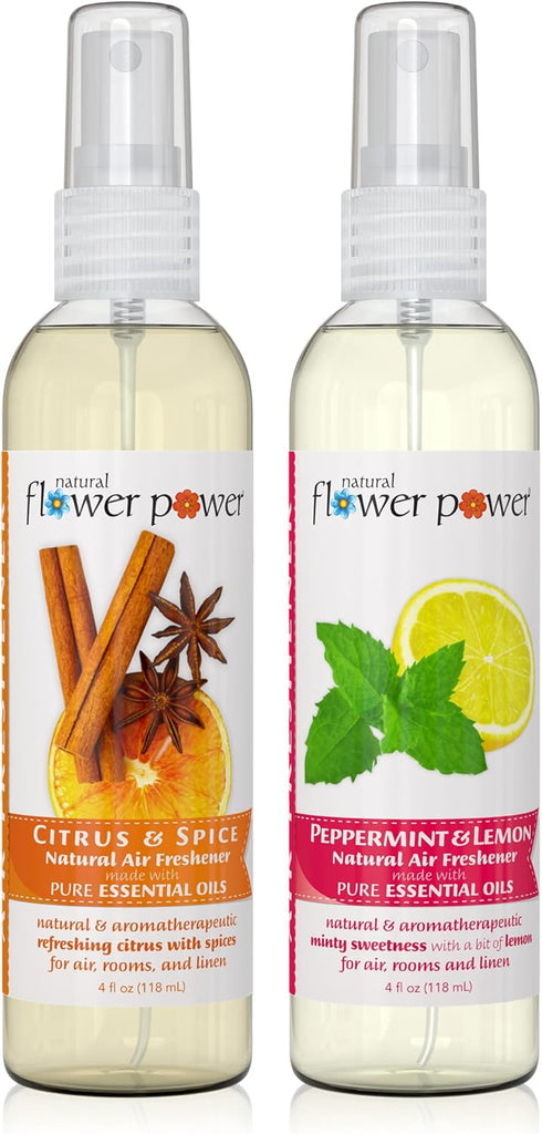 Air Freshener Spray | Variety Pack – Citrus & Spice + Peppermint & Lemon | 4 Fl Oz | Pack of 2 | Scented w/Pure Essential Oils | Plant-Based Room,...