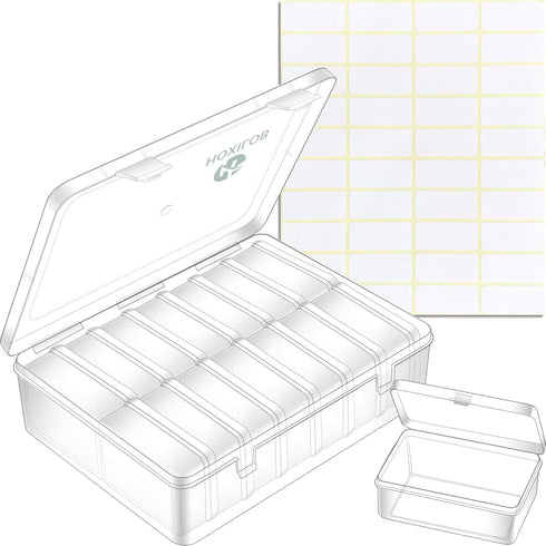15 Pack Medium Clear Plastic Storage Boxes with Labels, Flip Lid Craft Organizer Container for Beads Jewelry Making DIY Bracelet Nails Screws Seed...