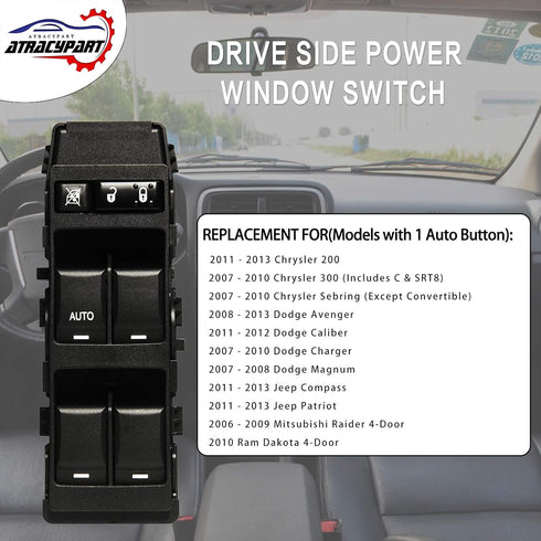 Master Power Window Switch Front Left Driver Side | with 1 Single AUTO | Replacement for Chrysler 200 300 Sebring Dodge Avenger Caliber Charger Ma...