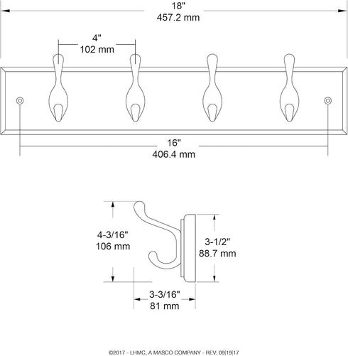 Liberty Hardware 129847 18-Inch Coat and Hat Rail/Rack with 4 Heavy Duty Hooks, White and White...