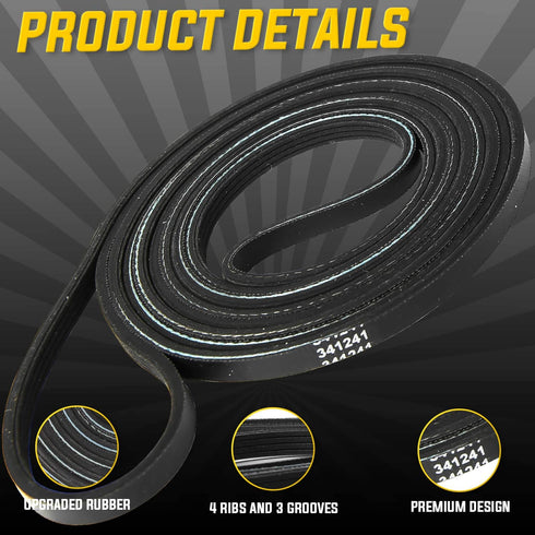 341241 Dryer Drum Belt - Exact fit for Whirlpool & Kenmore Dryer - Replaces: AP2946843, W10127457, FSP341241, 8066065,694088,26000341241 26000349533 31001026