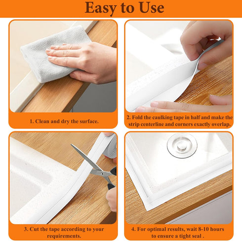 White Caulk Tape Waterproof Self Adhesive, 2 Rolls Toilet Caulk Sealant Tape,Bathtub Caulk Sealing Strip Tape for Kitchen,Bathroom Caulking Tape,F...