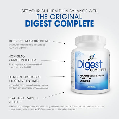 Digest Complete 2-in-1 Probiotic Digestive Enzymes, 60 Capsules...