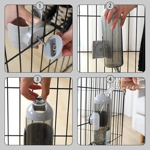 septillar Pet Water Bottle Hanging Dog Water Dispenser Kennel Drinker Kettle Feeder BPA Free Cage Crate Hutch Puppy Cat Rabbit (17oz, Gray)...