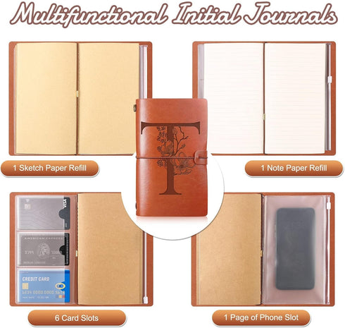 Initial Leather Travel Journal Monogrammed Notebook Appreciation Gifts Refillable Personalized Diary Writing Notepad for Women Graduation Birthday...