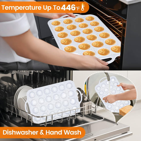 Muffin Pans With Metal Reinforced Frame - 24-Cups Durable Silicone Baking Pan for Muffins, Cupcakes, BPA Free and Dishwasher Safe - White with Cof...