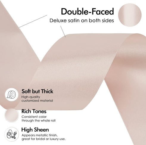 MEEDEE Rose Gold Satin Ribbon 2 Inch Rose Gold Ribbon Lux Satin Double Faced Ribbon by 25 Yards Silk Ribbon Satin Ribbon for Gift Wrapping, Satin ...