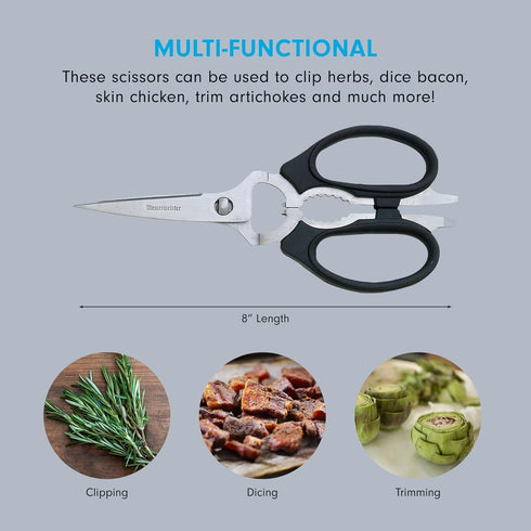 Messermeister 8-Inch Take-Apart Kitchen Scissors, Black - Includes Screwdriver, Nut Cracker, Jar Lid Opener/Gripper, Bottle Opener & Bone + Twig C...