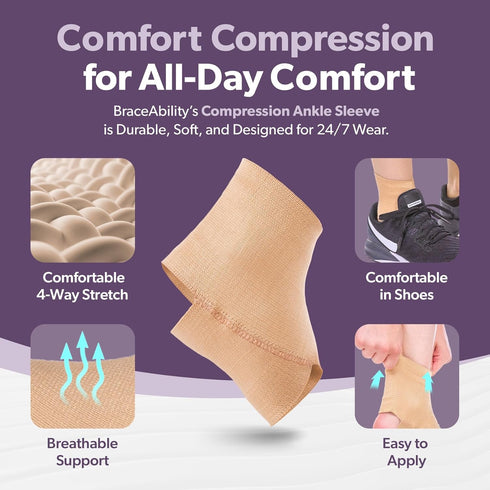 BraceAbility Elastic Ankle Support Brace - Lightweight Slip on Foot and Ankle Compression Sleeve for Gymnastics, Dance, Sports, Running, Exercise,...