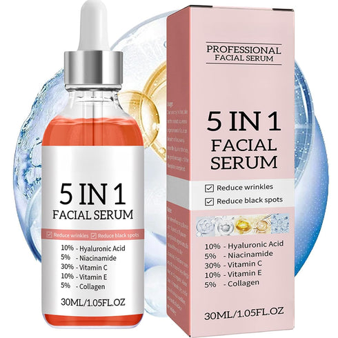 30% Vitamin C Face Serum, Niacinamide and Hyaluronic Acid Serum, 5 in 1 Vitamin E Serum for Face Anti Aging, Hydrating Collagen Face Serum for Wom...