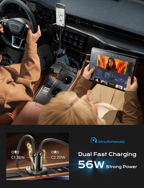 AINOPE 56W Car Charger USB C Adapter, Super Fast PD & QC 3.0 USB C Car Charger Fast Charging, Smallest All Metal USB C Fast Car Charger Fit for Sa...
