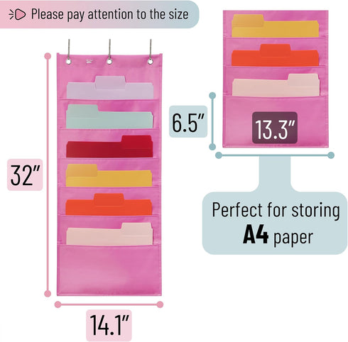 Mr. Pen- Hanging Wall File Organizer, 6 Pocket, Pink, 3 Overdoor Hangers Included, Over The Door File Organizer, Hanging Folder Organizer, Wall Fo...