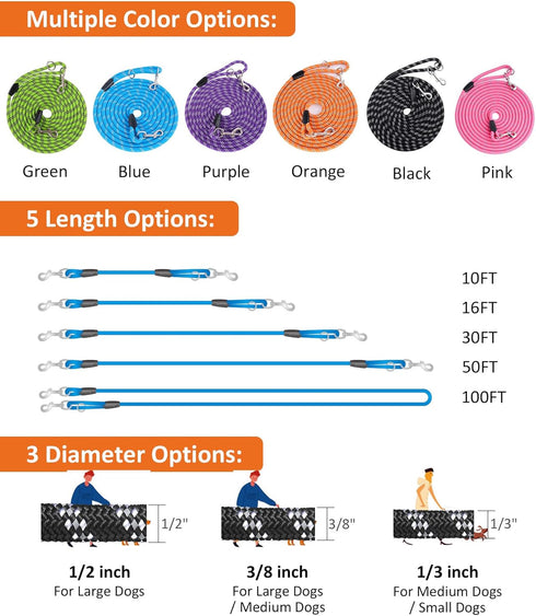 Long Dog Leash for Dog Training 20FT, Heavy Duty Dog Lead for Large Medium Small Dogs Outside Walking, Playing, Camping, or Yard,Orange...