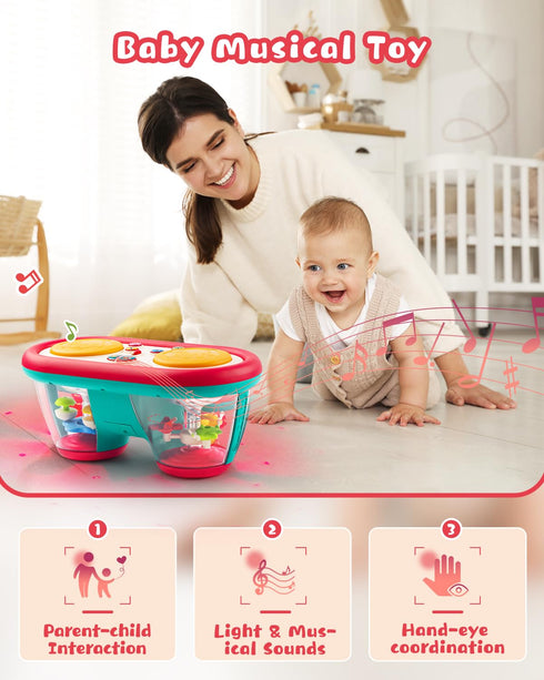 Baby Toys for 6 to 12 Months, Drum Musical Instruments Rotating Light Up Toys for 12-18 Months Kids, Tummy Time Toys for Baby 0-3-6-9 Months, Walk...