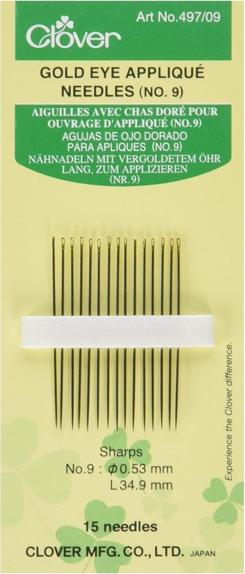 Clover Gold Eye Applique Needles-Size 9 15/Pkg, No.9, Metal...