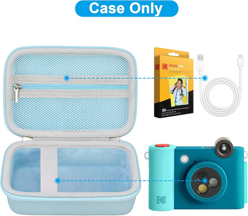 Canboc Carrying Case Compatible with KODAK Smile+ Wireless Digital Instant Print Camera, Mesh Pocket fit Photo Paper, USB Cable, Blue (Case Only)...