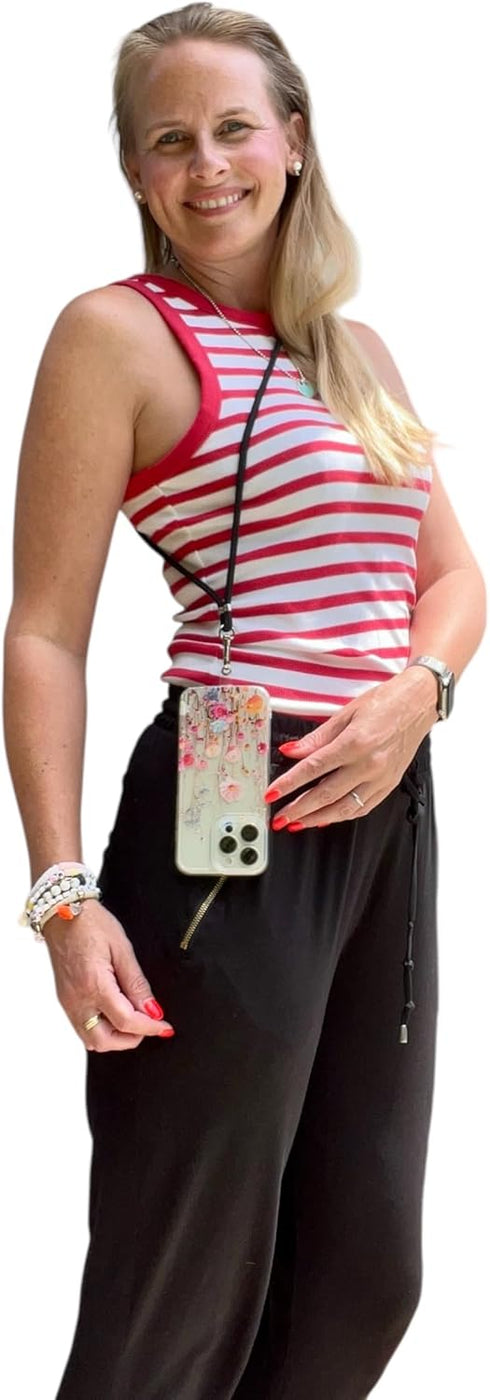 Black Universal Cell Phone Lanyard with Adjustable Strap - Phone Necklace Comfortably Around The Neck, Compatible with All Smartphones - Multipurp...