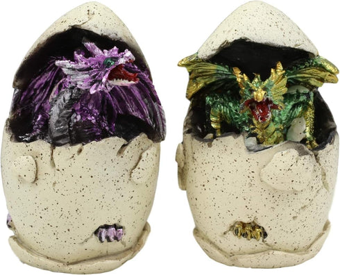 Ebros Metallic Colorful Medieval Fantasy Egg Hatchling Baby Dragon Wyrmling Twins Figurines Set of 2 Equipped with LED Night Lights Dungeons and D...