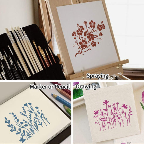 16 Pieces Wildflower Stencils for Painting, Reusable Small Spring Wild Flower Stencils Wall Stencils, DIY Small Drawing Template Stencil for Paint...