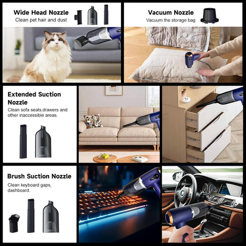 Handheld Car Vacuum Cleaner, 15KPa Mini Cordless 4000mAh Vacuum Cleaner with LED Light, Digital Display & 3 Speeds, 80W High Power 3-in-1 Portable...