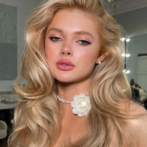 Gangel Big Flower Necklace Choker Pearl Choker Necklace White Flower Necklaces Choker Vintage Floral Choker Prom Flowers Necklace Jewelry for Wome...