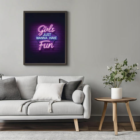 Posterizer 1 pcs-Girls just wanna have fun- vintage neon girly wall sign-Kitchen & Bar Art-Inspirational Women's Art - Art for Cafe, Restaurant, C...