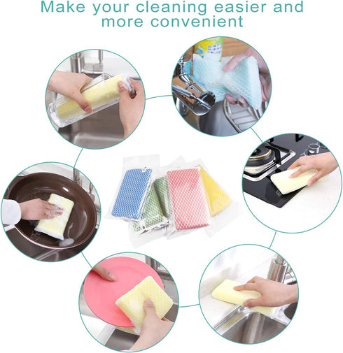 Individually Wrapped Sponge, Kitchen Dishwashing Sponge Multi-Purpose Mesh Net Scouring Pad, Odor-Free Sponge Wipes Suitable for Travel Apartments...