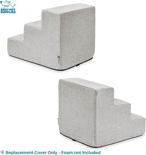 Best Pet Supplies Foam Pet Steps Cover for Small Dogs and Cats, Portable Ramp Stairs for Couch, Sofa, and High Bed Climbing (Cover Only) - Sand, 3...