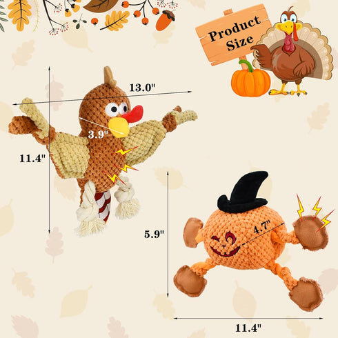 Halloween Squeaky Dog Toys Plush Stuffed Turkey Toys for Puppy Tough Small Dog Pumpkin Toys...